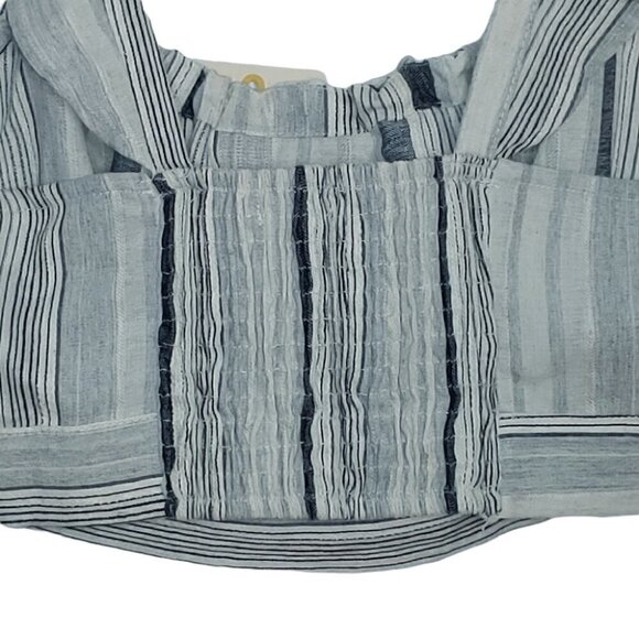 NWT PULL&BEAR stripes ruffle linen boho festival crop top - Picture 7 of 13